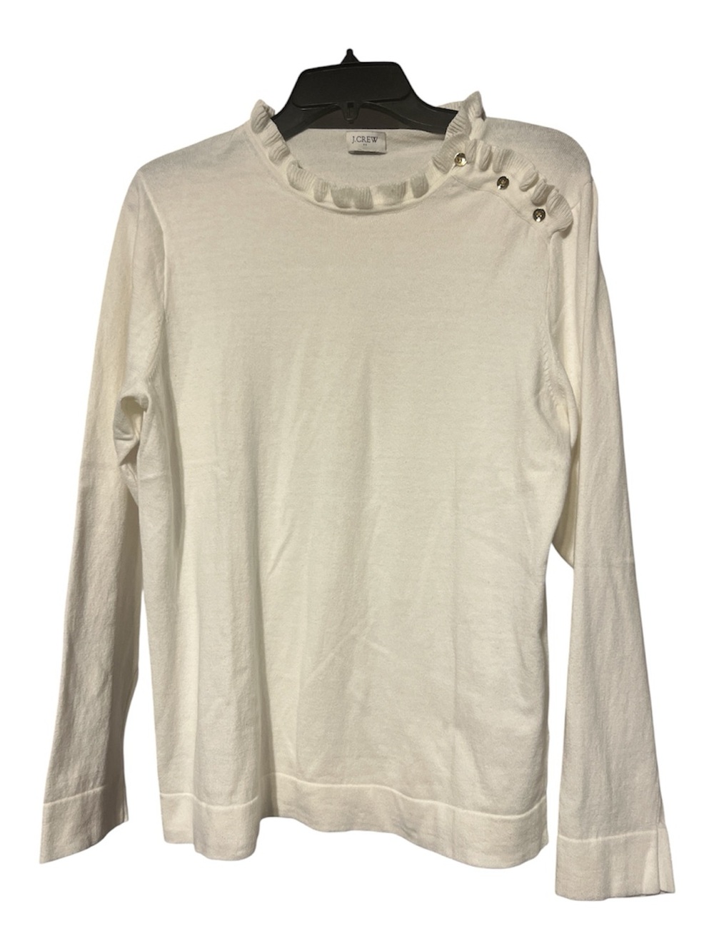 J. Crew Cream Ruffle-Neck Long Sleeve Top with Shoulder Button Accents